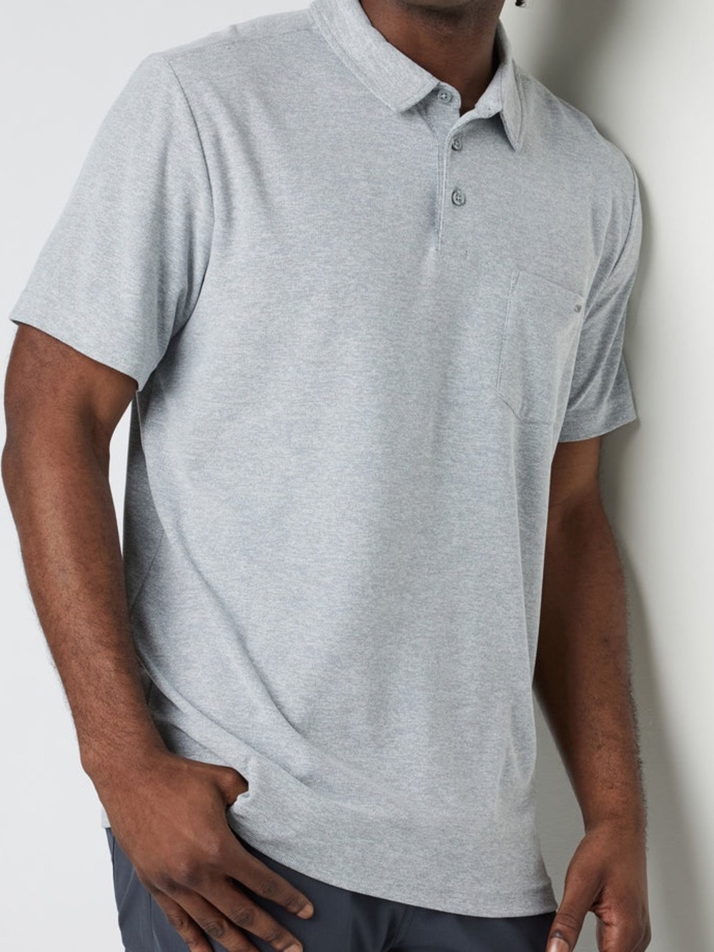 Vuori Ace Polo Men’s Large Heather Oatmeal Performance Pocket Golf Shirt V164